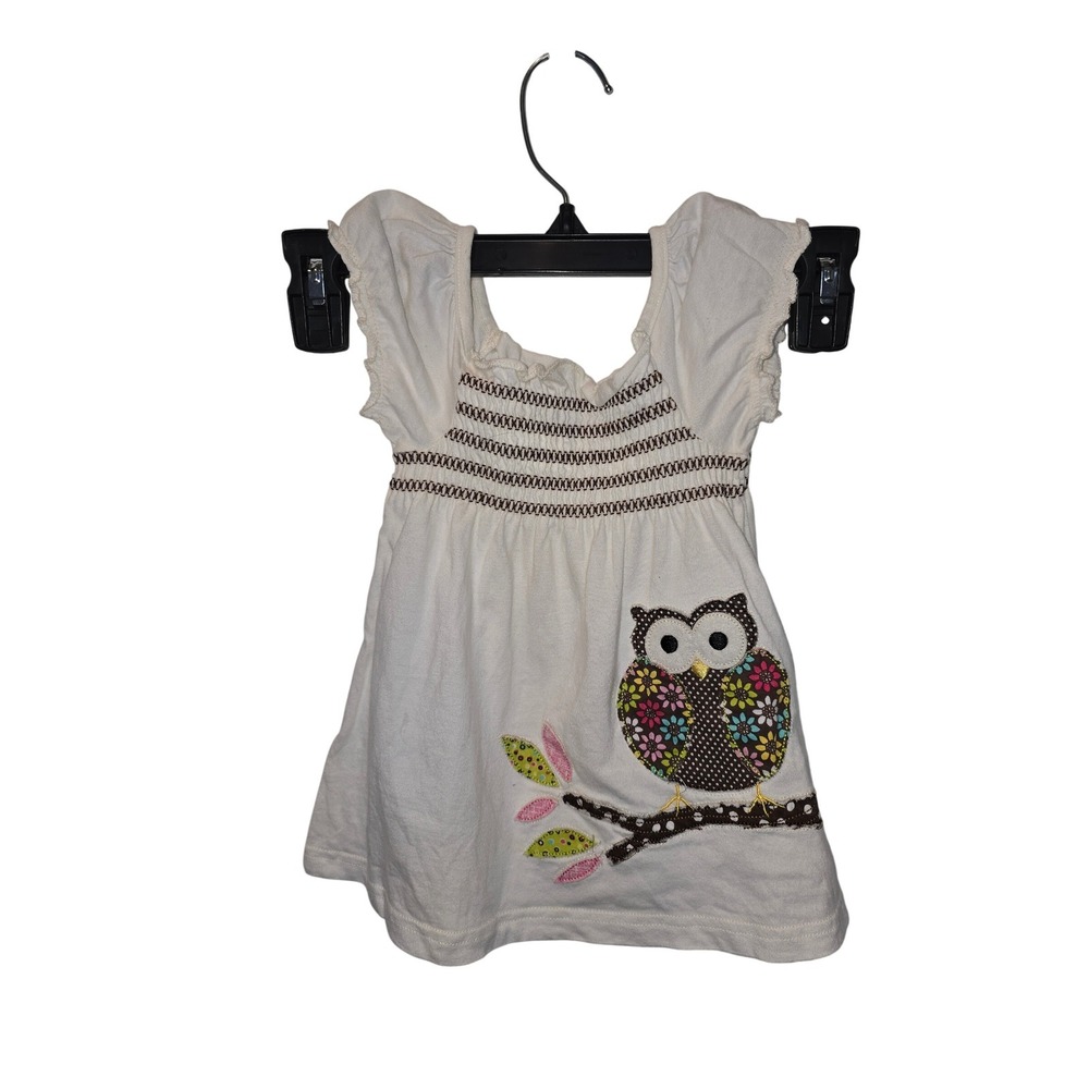 Classic‎ Characters Love Being Me Owl Smocked Cotton Tunic Top Dress White 2T